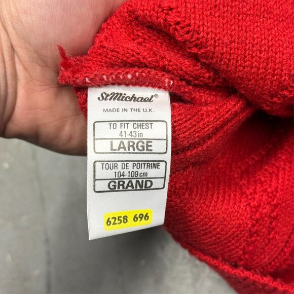 Vintage St Michael Knit Sweater Red Crewneck Made in UK Geometric Large - Picture 8 of 9